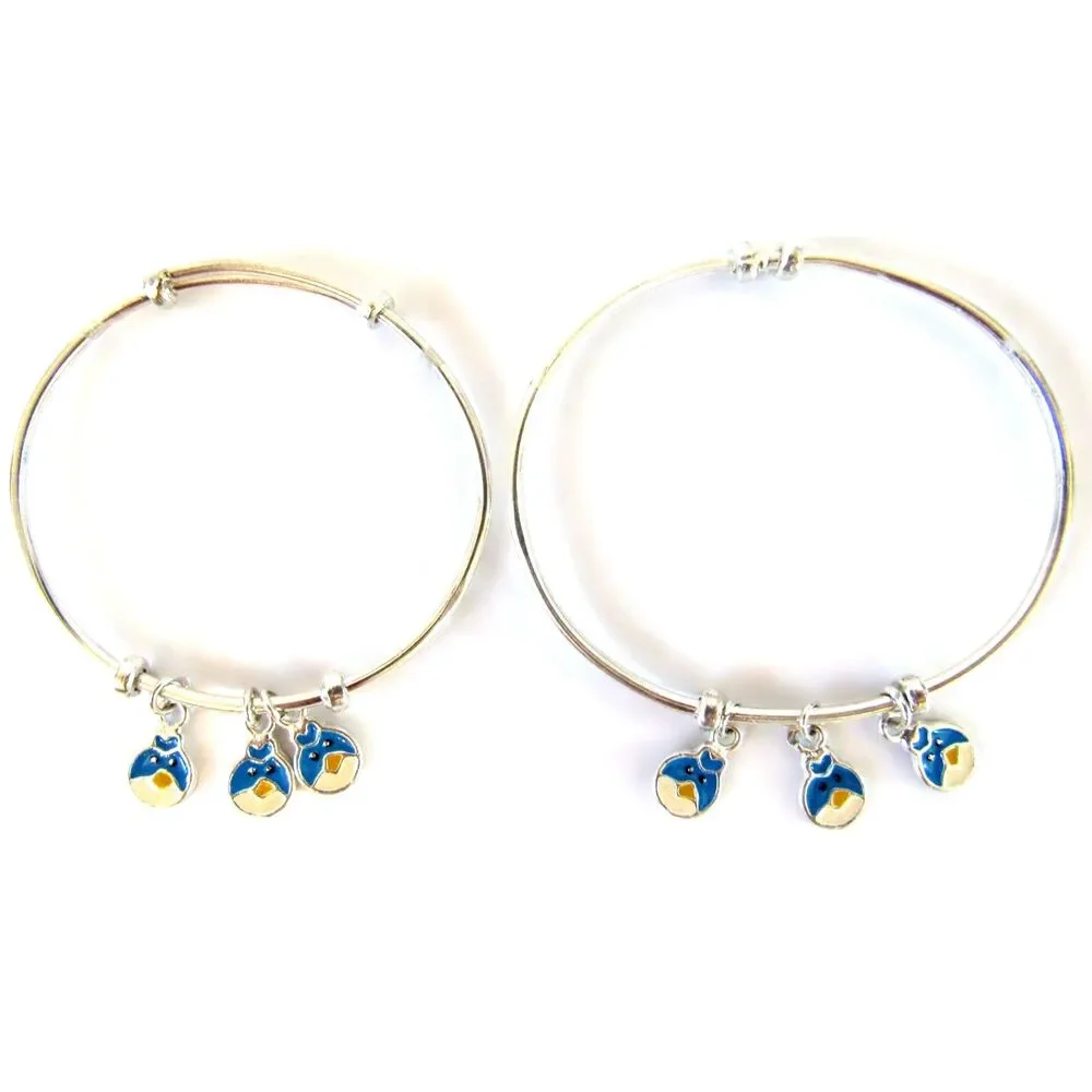 Sterling bracelet Kids Adjustable two Bangles Blue Bird Charms child size 4-5
